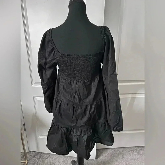 Steve Madden  | Black Smocked Puff Sleeved Peasant Mini Dress | Size M [24] - Picture 6 of 7